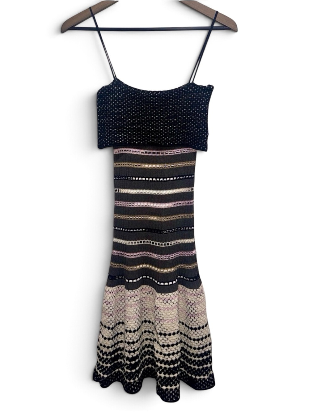 M Missoni Metallic Crochet Knit Drop Waist Dress IT 38 Made Italy